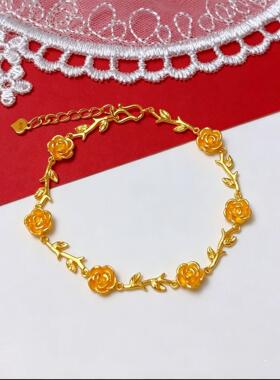 【承接发】玫瑰花手链女生轻奢时尚铜镀金爆款山茶花朵手饰