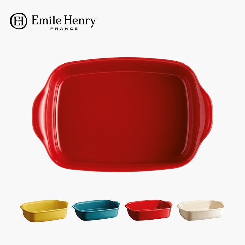 4.5折微瑕 法国Emile Henry椭圆陶瓷面包烤模带盖烘焙吐司模具