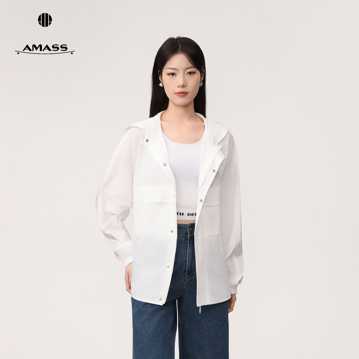 阿玛施26早春新款简约百搭连帽收腰显瘦外套休闲服女士薄款540088