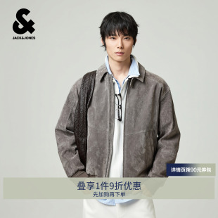 杰克琼斯男装夹克外套猪皮革百搭简约舒适休闲挺括日常翻领略宽松