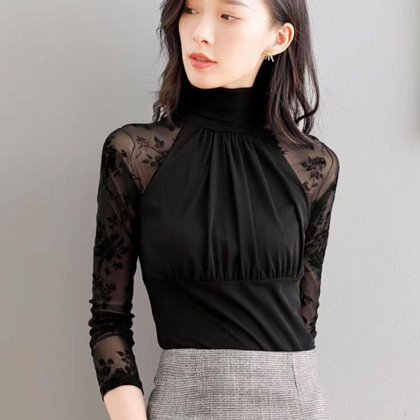 春季修身高领显瘦打底女