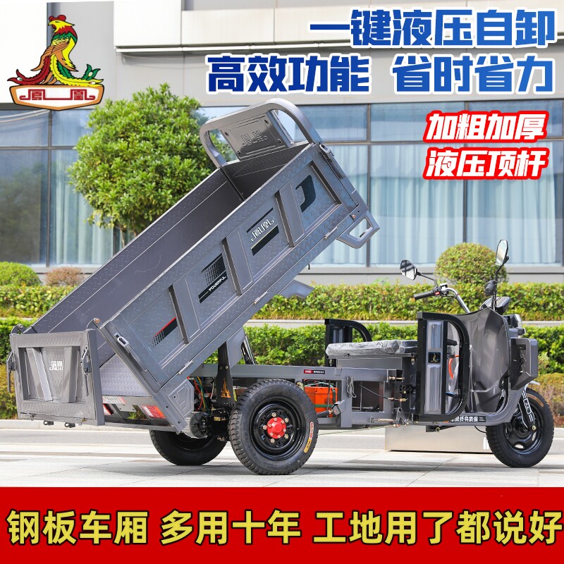 凤凰品牌自卸电动三轮车载重家用载人电三轮