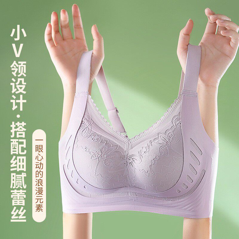 大码蕾丝提拉内衣女士薄款大胸显小聚拢文胸收副乳防下垂上托胸罩