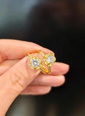 真金24K电镀强保色超闪金色手捧花满钻戒指女精致颜值简约设计
