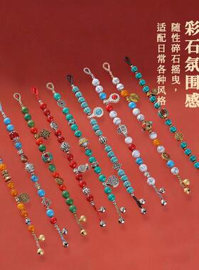 新中式民族风藏族仿蜜蜡手串复古小众级感蜡绳圆环铃铛串珠手链