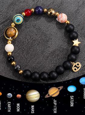 跨境宇宙星球珠串 欧美十二星座手串 黑色石头12星座手链串珠