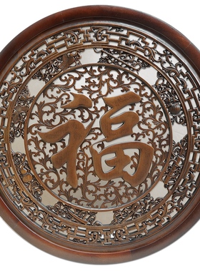 东阳木雕樟木80cm圆形福字挂屏