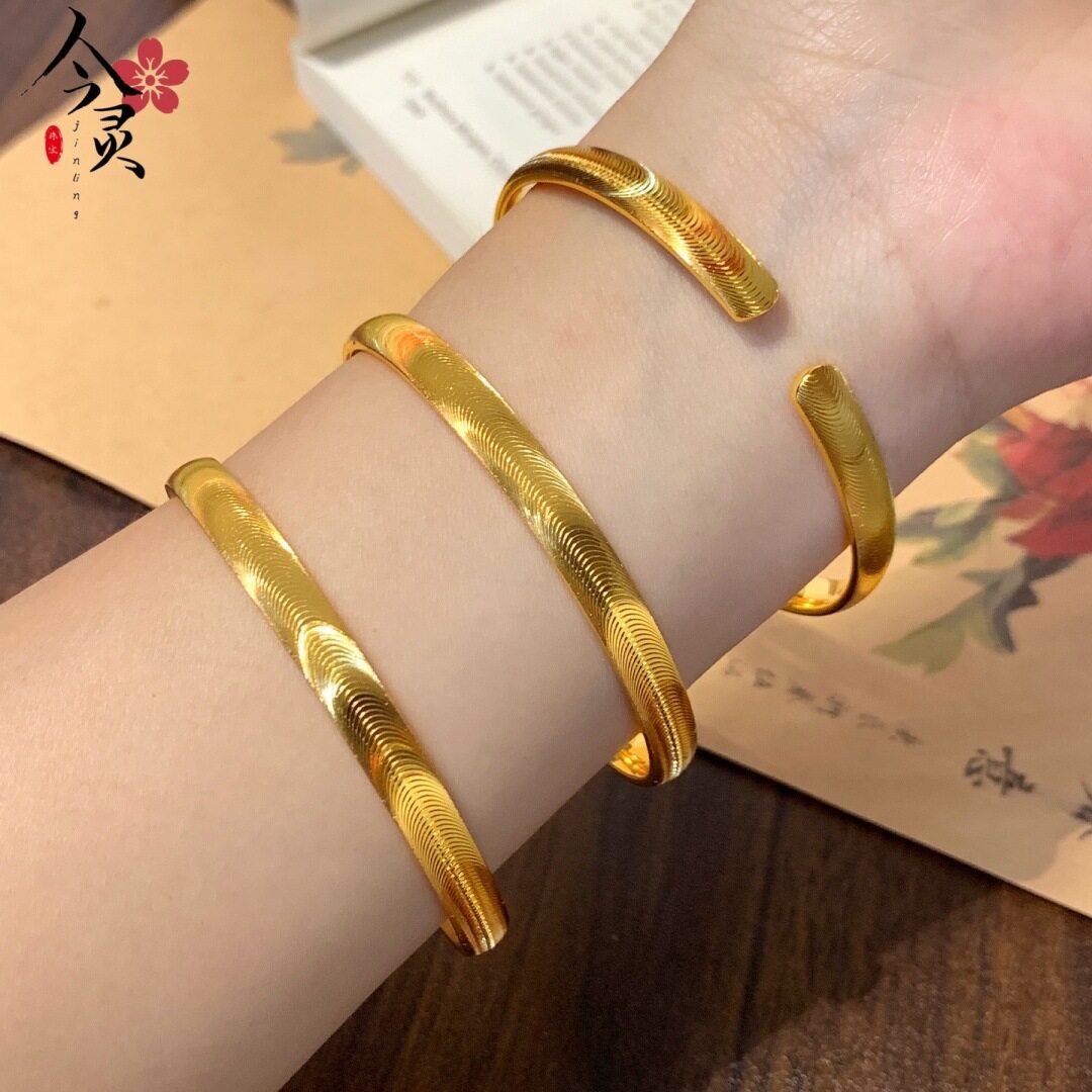 沙金车花猫眼开口手镯女款轻奢级感复古小众设计手环小红书爆款图片