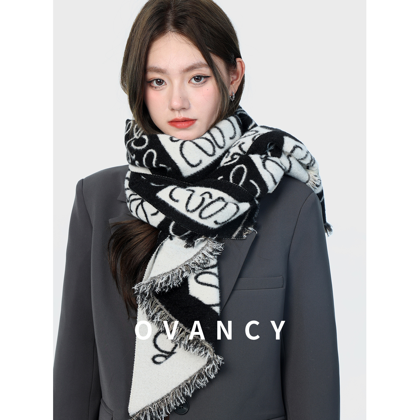 OVANCY氛围感围巾女冬季2025新款仿貂绒保暖披肩外搭加厚毛绒围脖