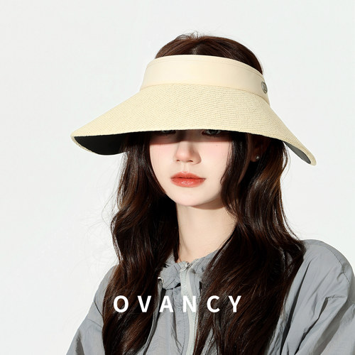 OVANCY黑胶防晒帽女夏季2026新款防紫外线空顶遮阳帽大沿遮脸草帽