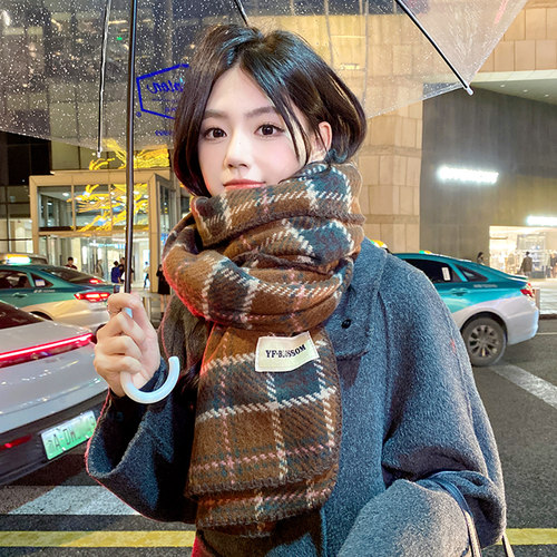 美拉德围巾复古格子保暖学生披肩