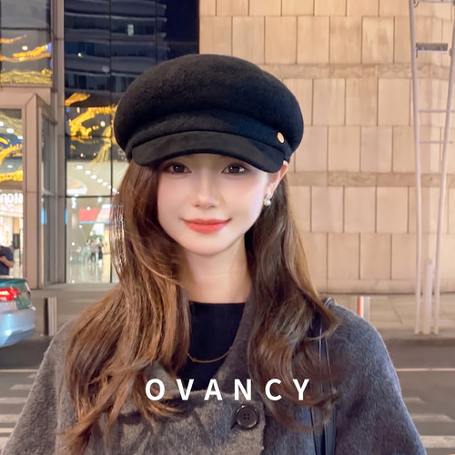 OVANCY老钱风羊毛贝雷帽女冬英伦复古画家报童帽显脸小云朵鸭舌帽