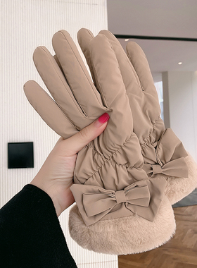 OVANCY触屏手套冬季女加绒加厚防风寒羽绒棉毛绒滑雪骑行电动开车