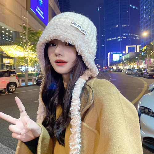 可爱毛绒毛线帽大头围针织雷锋帽