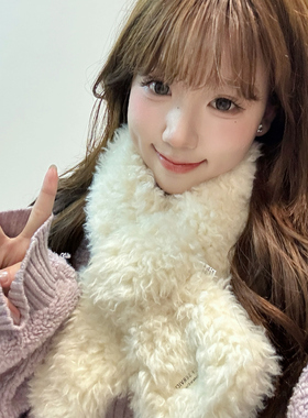 OVANCY高级感毛绒围脖女冬季韩系毛茸茸交叉围巾可爱保暖加厚脖套