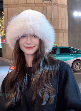 OVANCY蒙古帽地痞毛绒雷锋帽女冬季哈尔滨长白山白色护耳渔夫盆帽