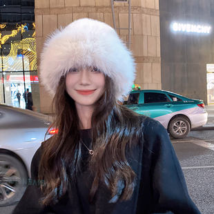OVANCY蒙古帽地痞毛绒雷锋帽女冬季哈尔滨长白山白色护耳渔夫盆帽