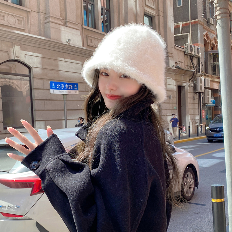 显脸小兔毛渔夫帽女冬季水桶帽