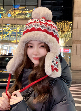 OVANCY东北防寒毛绒雷锋帽女冬季2025新款户外骑车护耳新年毛线帽