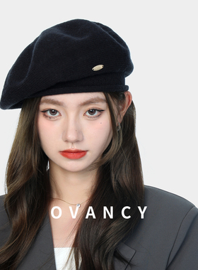 OVANCY显脸小羊毛贝雷帽女2025新款百搭针织画家帽日系复古蓓蕾帽