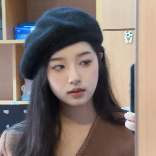 羊毛贝雷帽复古马海毛针织画家帽