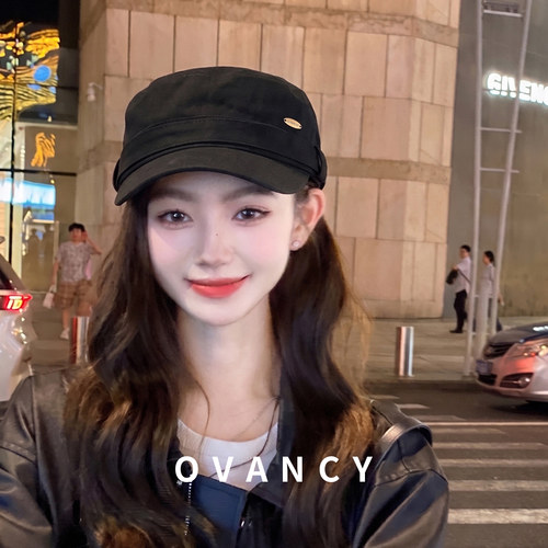 OVANCY显脸小平顶马术帽女2026新款高级感英伦复古骑士报童鸭舌帽