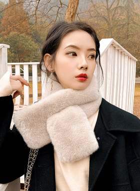 韩版獭兔毛围脖女冬季仿皮草百搭毛毛围巾2025新款高级感毛绒脖套