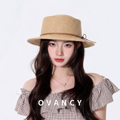 OVANCY名媛风法式平顶草帽女夏季海边度假沙滩礼帽2026新款遮阳帽