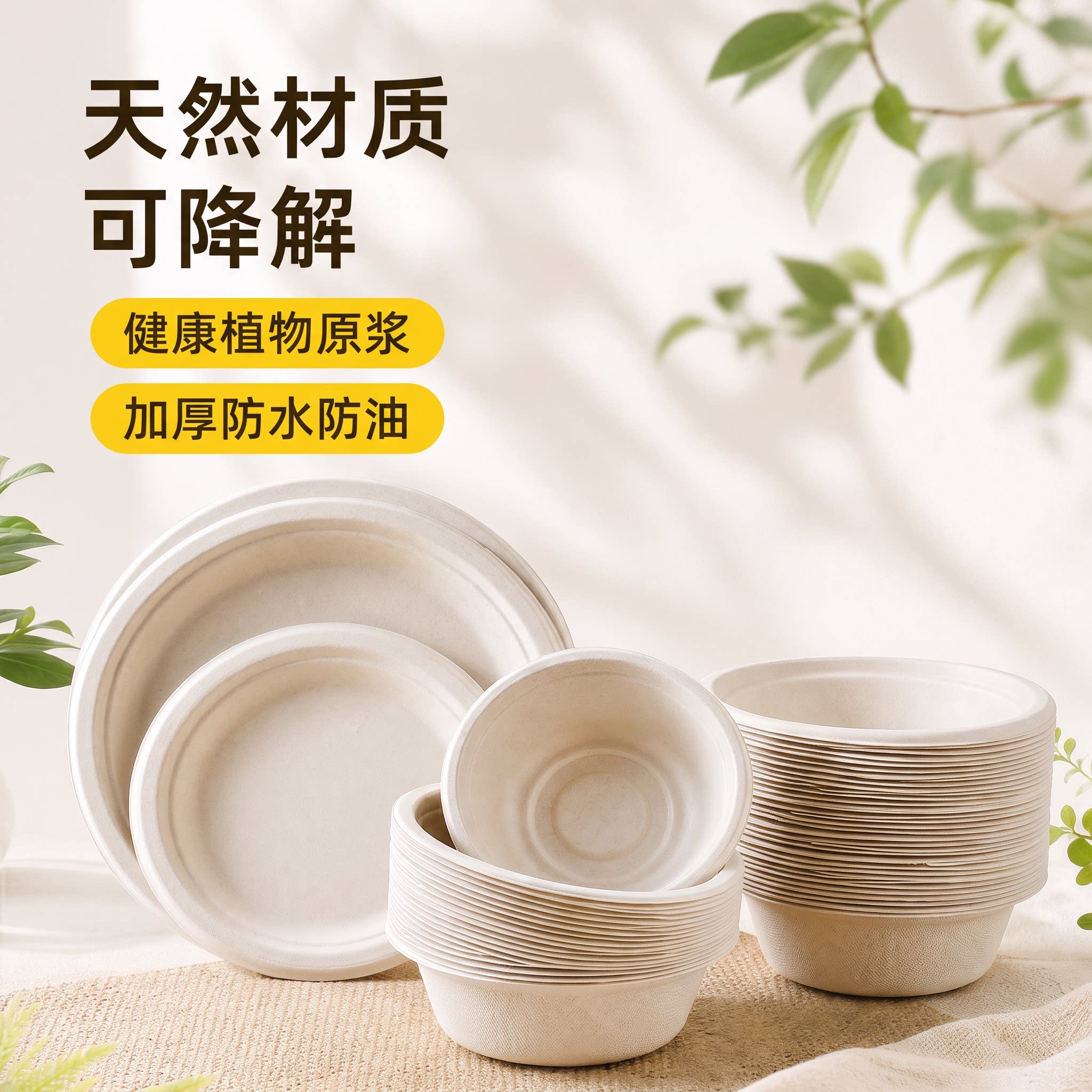 一次性餐盘纸碗可降解快餐烧烤即弃饭碗食品级家用野餐加厚餐具盒