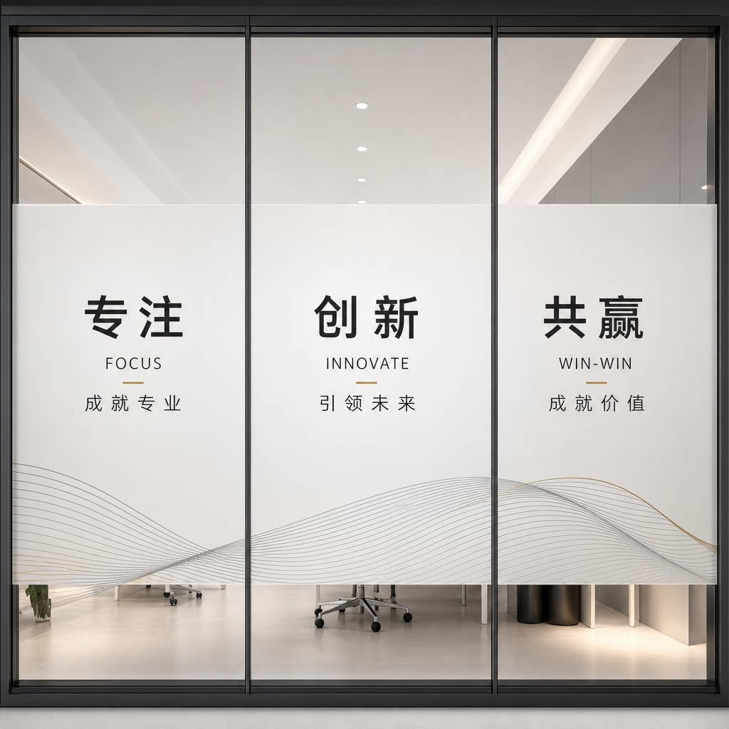 办公室玻璃贴膜励志文化玻璃贴纸玻璃设计企业玻璃贴纸磨砂静电贴