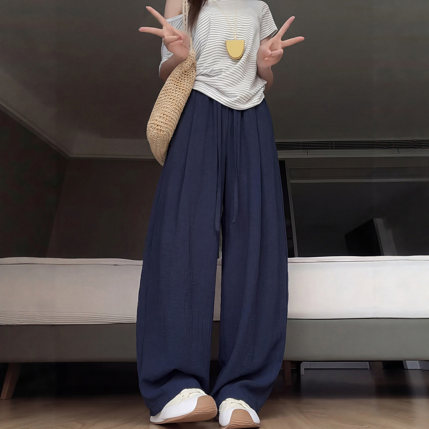亚麻山本阔腿裤女夏季薄款2026新款宽松bf慵懒风棉麻休闲直筒裤子