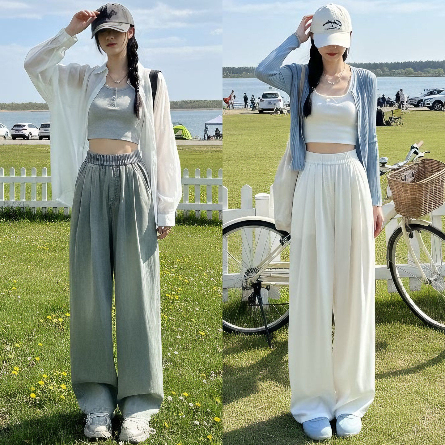 牛仔裤女夏季薄款2026新款小个子松紧腰直筒宽松胖mm大码阔腿裤子
