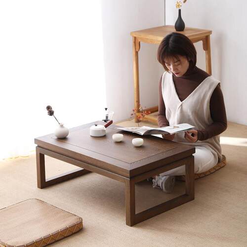 榻榻米茶桌实木飘窗小桌子日式禅意家用矮桌炕桌新中式茶几地台桌