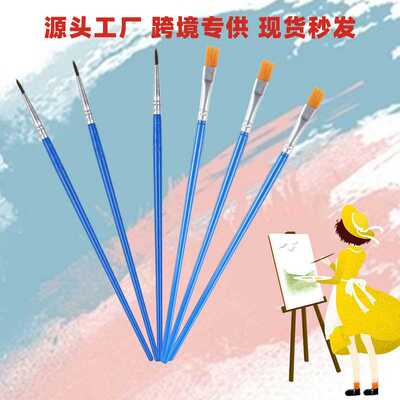 儿童绘画笔刷塑料杆尼龙毛勾线平头笔数字油画石膏陶瓷风筝画笔