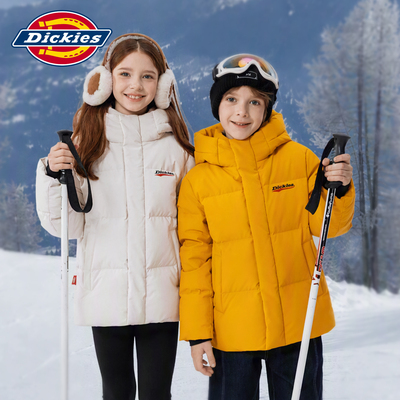 Dickies童装女童羽绒服冬季米白连帽户外保暖2026中大童羽绒外套