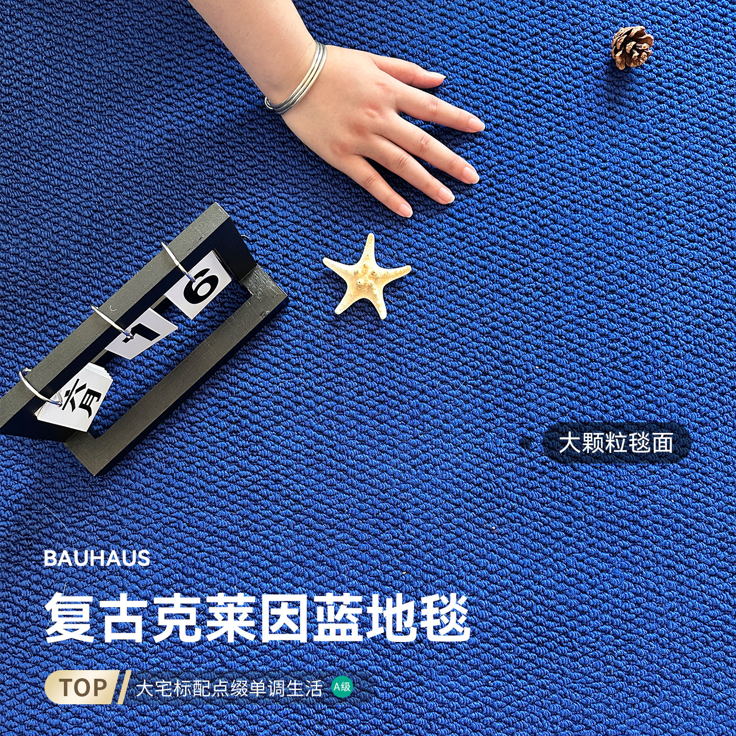蓝色包豪斯纯色客厅地垫图片