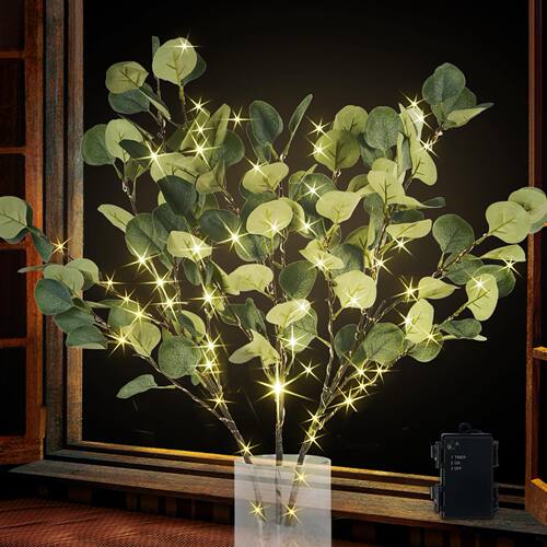 36颗LED灯串金钱叶铜线灯暖白电商圣诞装饰尤加利叶电池灯
