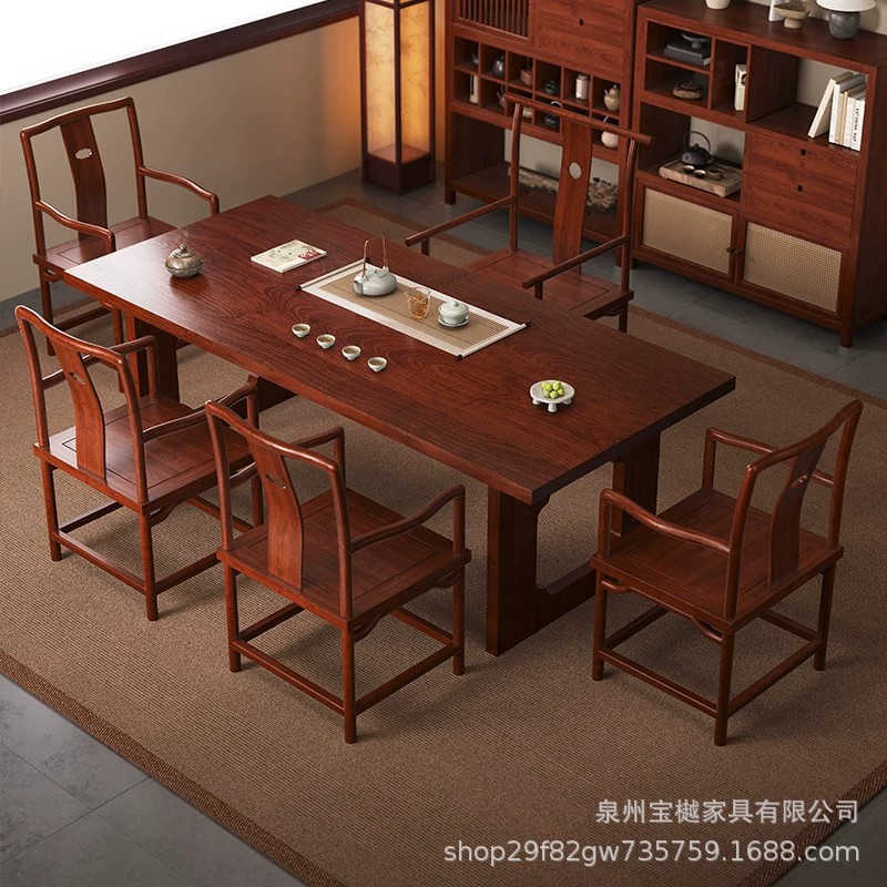2026新款高端中式实木茶桌椅组合办公室客厅原木实木罗汉床泡茶桌图片