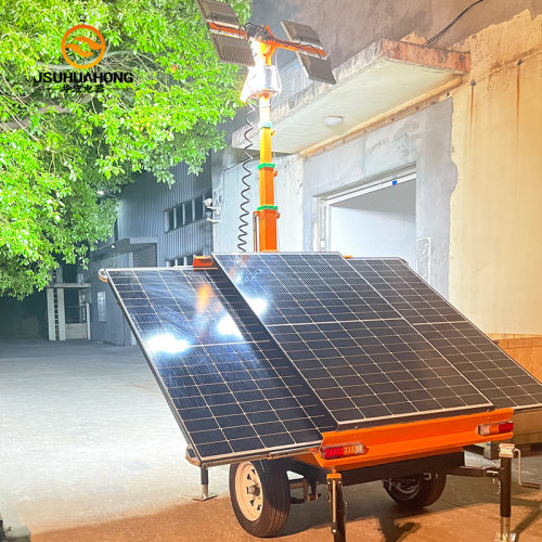跨境太阳能移动照明车充电拖车LED升降照明灯塔9米摄像监控移动车