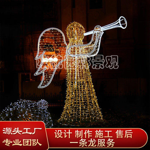 跨境LED户外防水3D发光造型天使灯 街道亮化球雪花圣诞装饰摆件