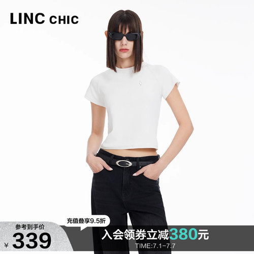 LINCCHIC金羽杰年夏季新品性感插肩短袖圆领T恤女S242FK256Y