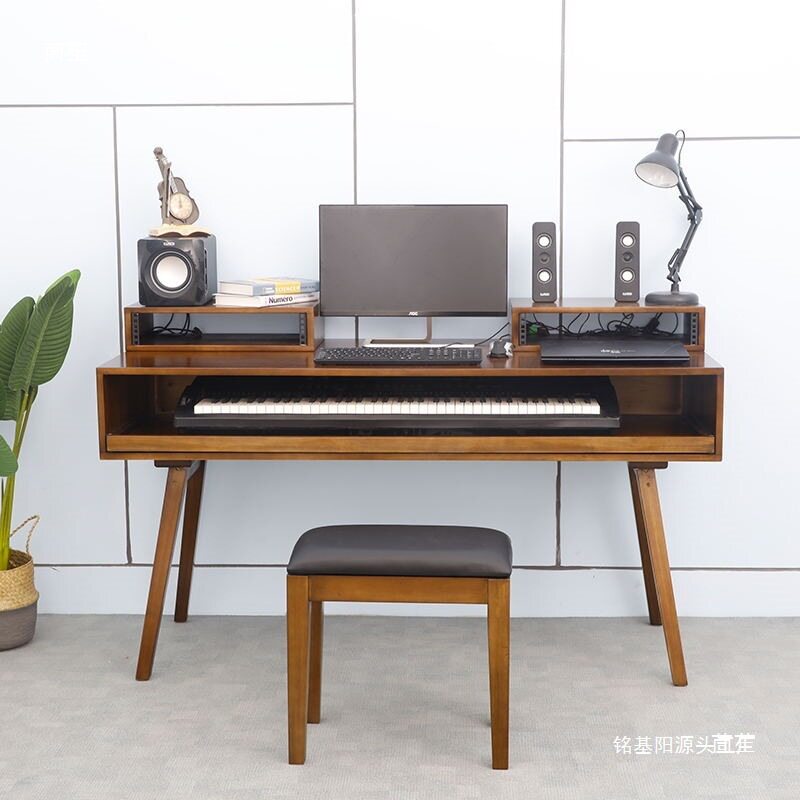 实木琴桌电钢琴桌子录音棚工作台音乐工作桌编曲工作台调音台桌子图片