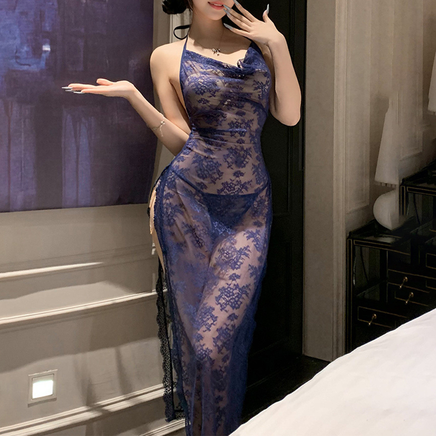 大码性感高开叉蕾丝长裙御姐风激情诱惑2026新款夏季女款纯欲睡衣