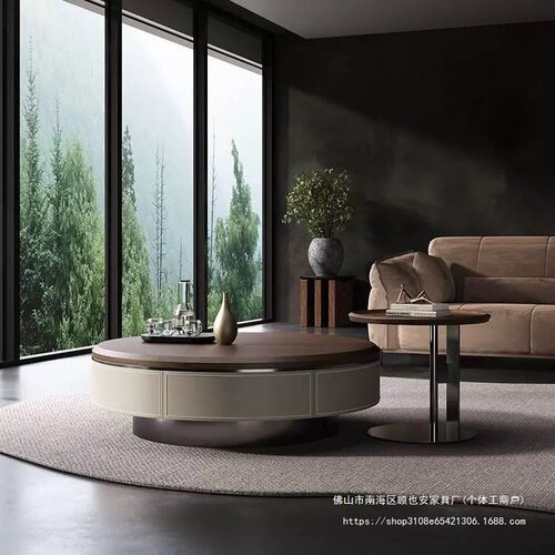 GYA轻奢现代简约实木茶几马鞍皮新款圆形组合客厅2025小户型家用