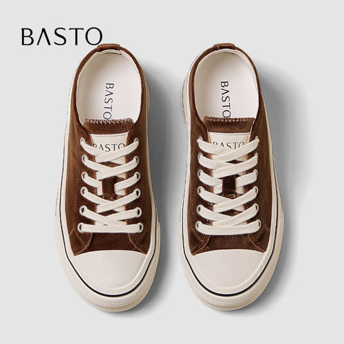 BASTO/百思图老钱风丝绒帆布鞋