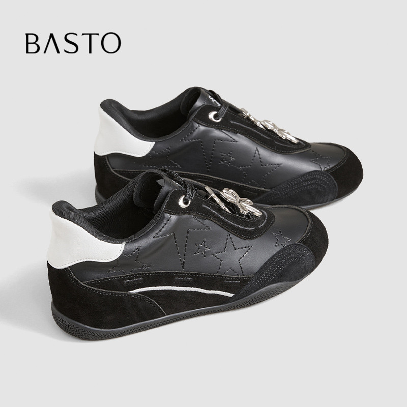 BASTO/百思图星星拼色德训鞋女秋季绒面双拉链轻便平底休闲阿甘鞋