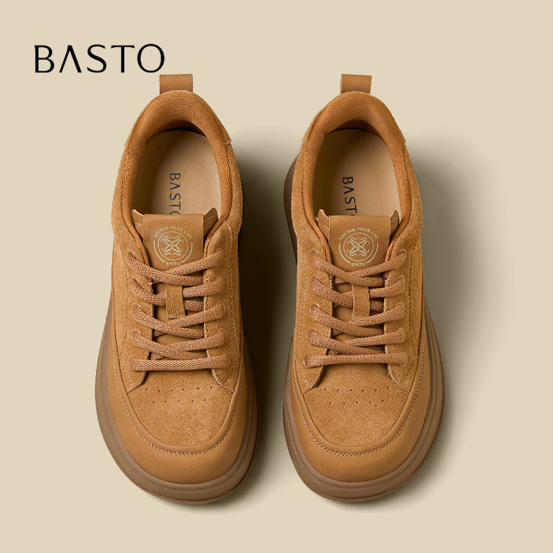 BASTO/百思图2026秋季焦糖色厚底面包鞋女休闲松糕鞋舒适百搭板鞋