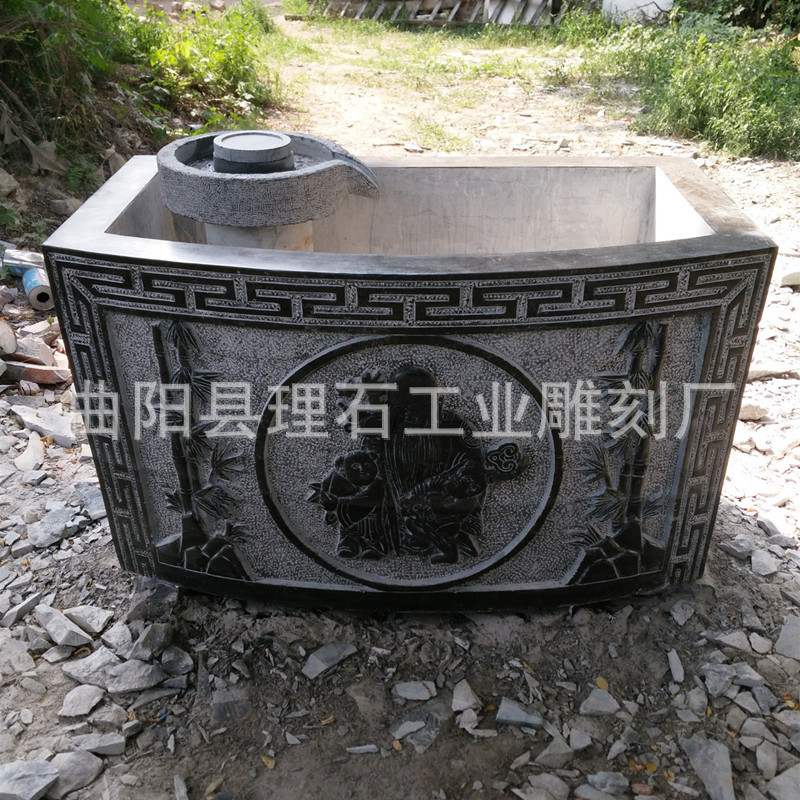 定制大理石鱼缸墙壁水缸石雕门海青石大缸造景家用户外庭院摆件图片