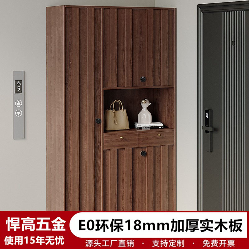 门外走廊带锁鞋柜家用门口楼道实木柜子带锁收纳柜一体靠墙玄关柜图片