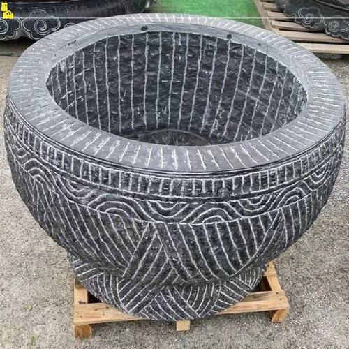 青石鱼缸花盆石水缸庭院石缸石头圆缸纯手工石盆户外石其他见描述